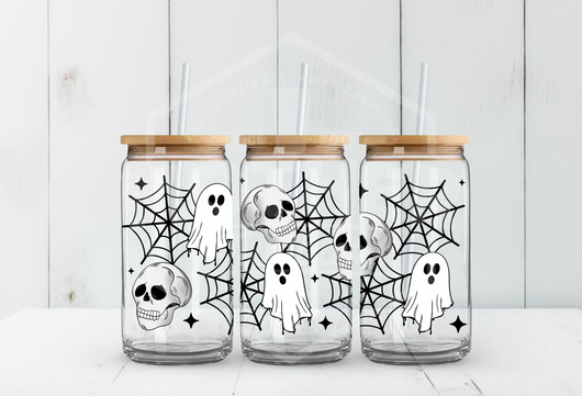 Skelly Ghost Webs UV DTF Glass Tumbler Wrap