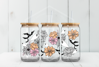 Floral Ghost UV DTF Glass Tumbler Wrap
