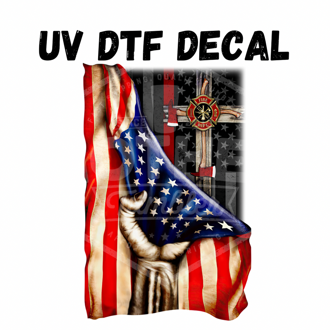 #157- Fire American Flag- UV DTF 4in Decal