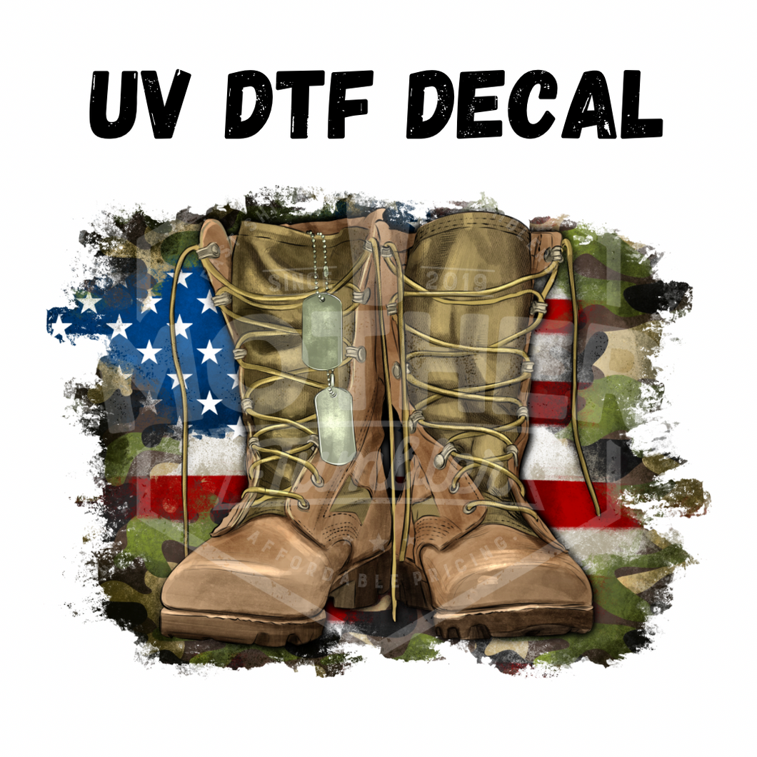 #156- Boots & Flag - UV DTF 4in Decal