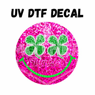 #182 - Sparkle Shamrock Smiley- UV DTF 4in Decal