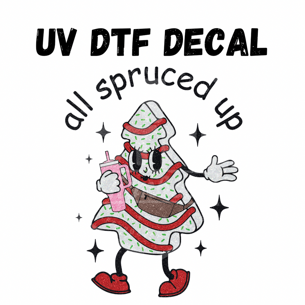 #145- All Spruced Up Cake- UV DTF 4in Decal