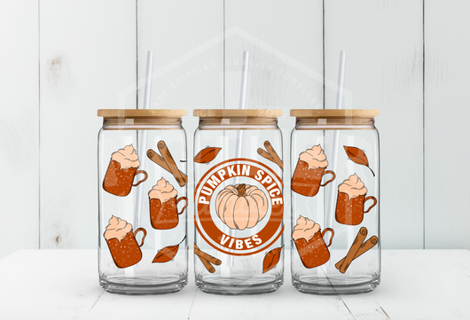 Pumpkin Spice Vibes UV DTF Glass Tumbler Wrap