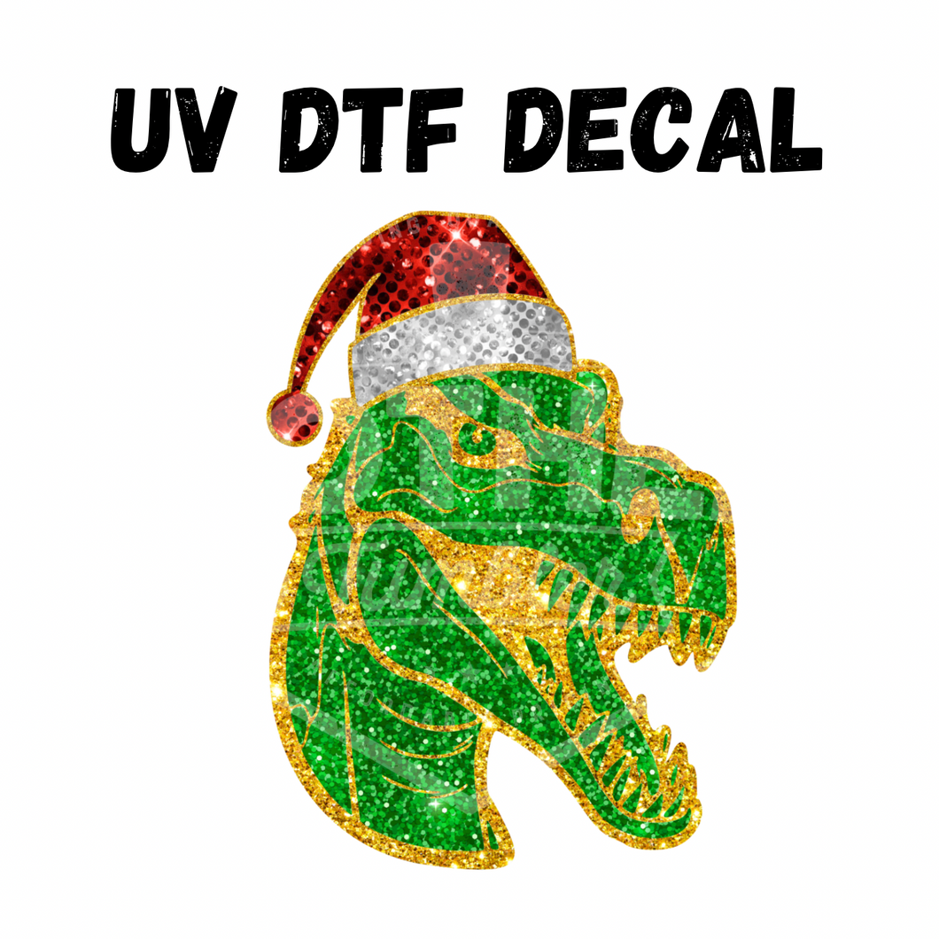 #114- Festive T-Rex- UV DTF 4in Decal